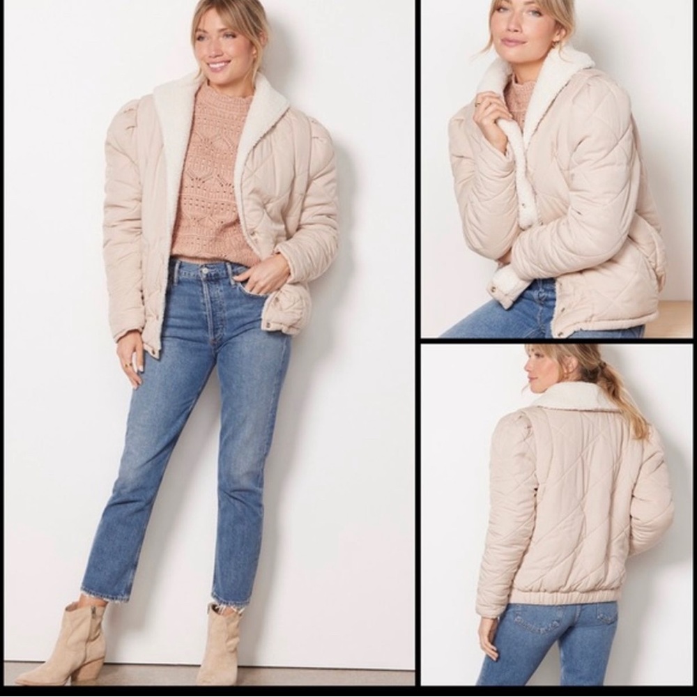 🌈NWT Blank NYC  Womens Faux Fur Trim Quilted Puffer Jacket Medium retail $148